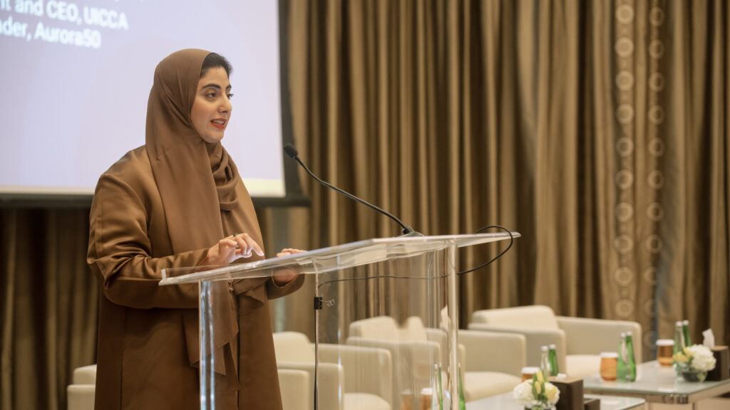 HH Sheikha Shamma bint Sultan bin Khalifa Al Nahyan speaking at launch of Chapter Zero UAE